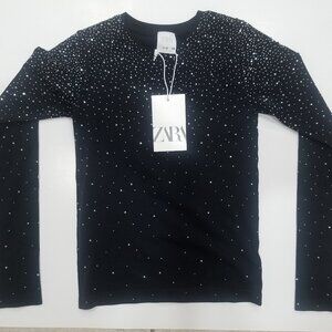 Zara Girls Size 11/ 12 Black Sparkly Stretchy Long Sleeve Shirt